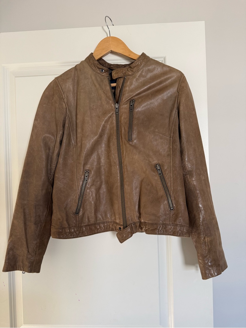 Banana Republic Grayish Brown taupe Leather Moto Jacket - Women